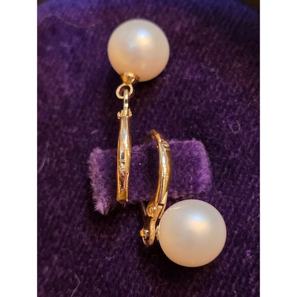 14K Gold & Pearl Drop Earrings 1" 2.64g - Picture 2 of 12